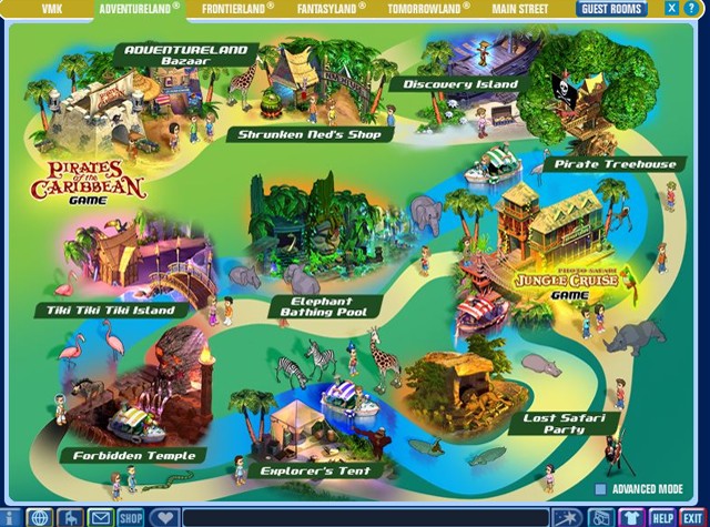 Adventureland map - opening to 2 October 2006 (before Discovery Island was removed)