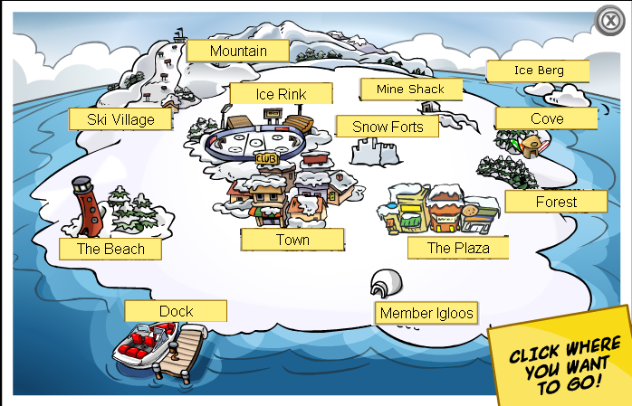 Club Penguin Map with Locations